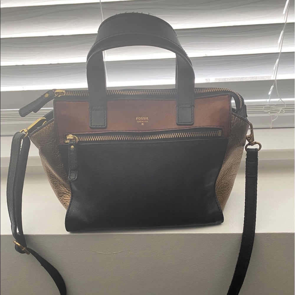 Fossil Authentic Leather Colorblock Handbag Purse